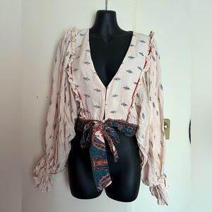 Floral Print Women's Top with Tie Waist
